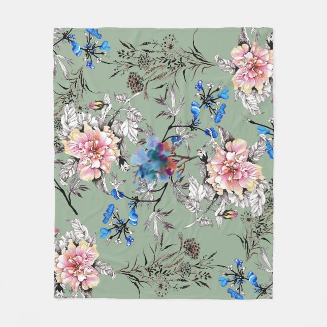 Couverture Polaire Motif d'aquarelle Arrière - plan vert. (Devant)