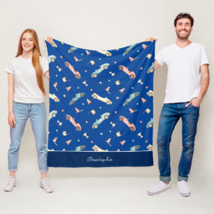 Couverture Polaire Motif d'aquarelle de la voiture Little Boy Racing 