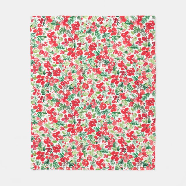 Couverture Polaire Motif d'aquarelle de Noël rouge (Devant)