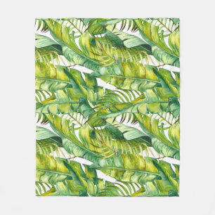 Couverture Polaire Motif d'aquarelle Feuille de banane tropicale