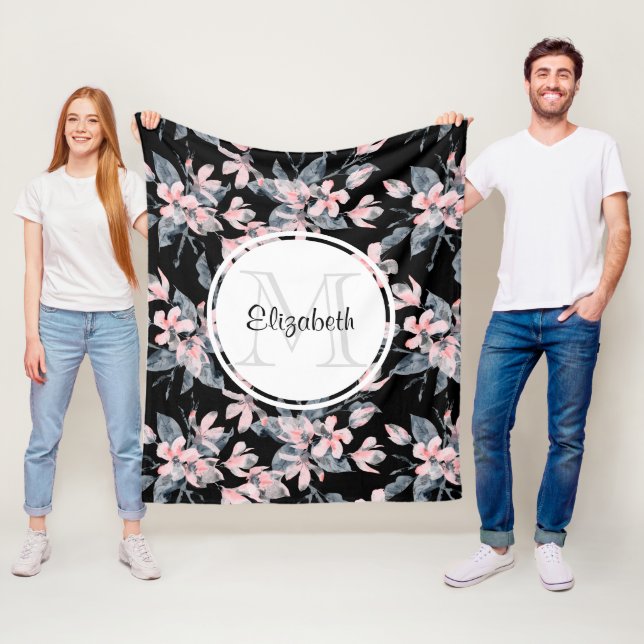 Couverture Polaire Motif d'aquarelle rose et gris (En situation)