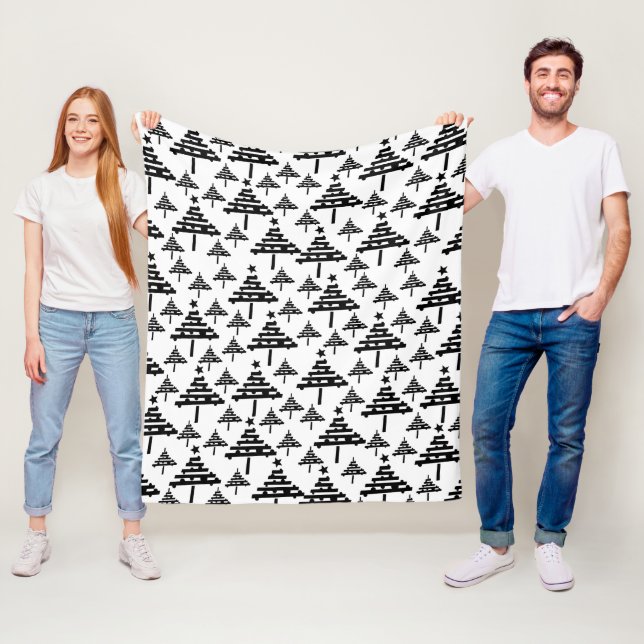 Couverture Polaire Motif d'arbre de Noël noir et blanc moderne (En situation)