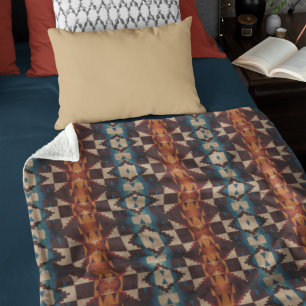 Couverture Polaire Motif d'art Brown rouge Turquoise bleu orange