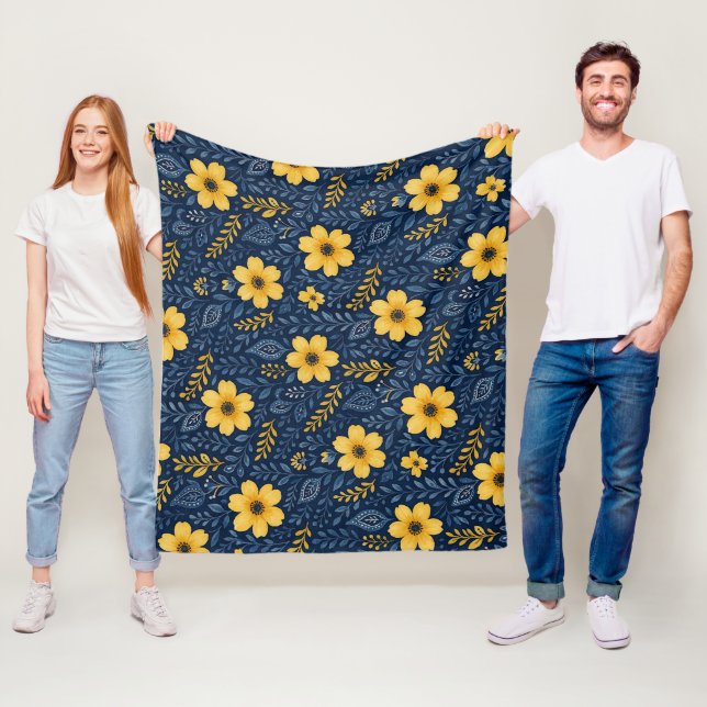 Couverture Polaire Motif d'art floral méditerranéen élégant (En situation)