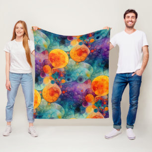 Couverture Polaire Motif d'art fractal vibrant sarcelle violet orange