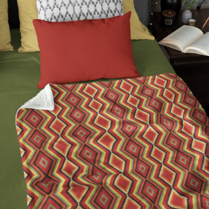 Couverture Polaire Motif d'art tribal rouge vert orange jaune noir