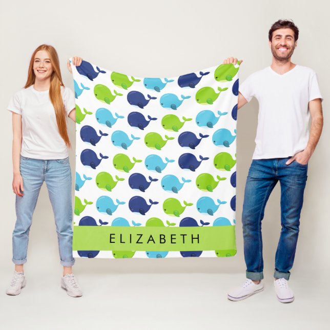 Couverture Polaire Motif De Baleines, Beaux Baleines, Votre Nom (En situation)