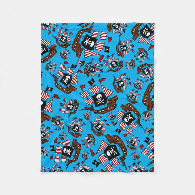 Couverture Polaire Motif de bateau de pirates bleu ciel (Devant)