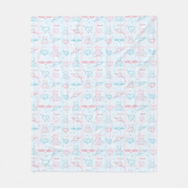 Couverture Polaire motif de bébé avec l'ours de nounours (Devant)