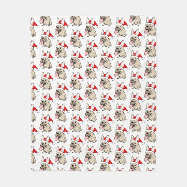 Couverture Polaire Motif de bouledogue français de Noël (Devant)