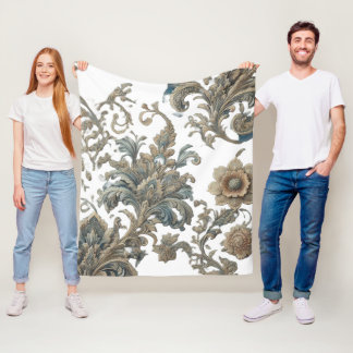 Couverture Polaire Motif de Brocade bleu-bleu sombre