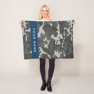 Couverture Polaire Motif de camouflage gris, Votre nom, Personnaliser