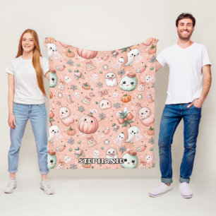Couverture Polaire Motif de caniche d'Halloween avec Fantômes et Citr