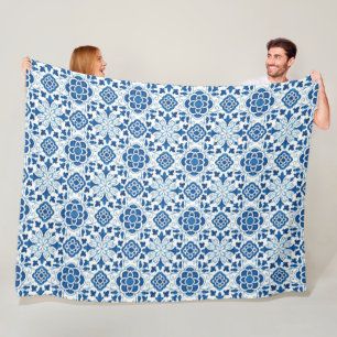 Couverture Polaire Motif de carreaux bleu azulejos Vintage