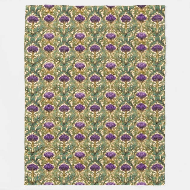 Couverture Polaire Motif de chardon violet Art nouveau (Devant)
