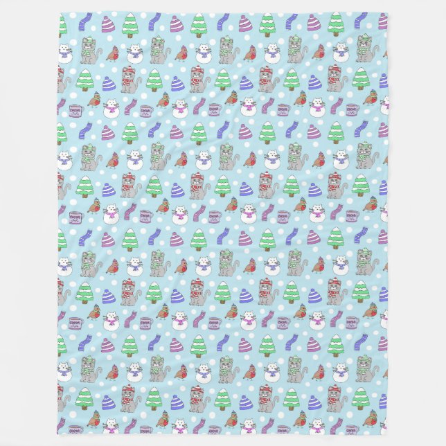 Couverture Polaire Motif de chat à neige hivernal (Devant)