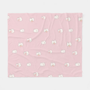 Couverture Polaire Motif de chat blanc mignon – Cœurs et fleurs Kawai