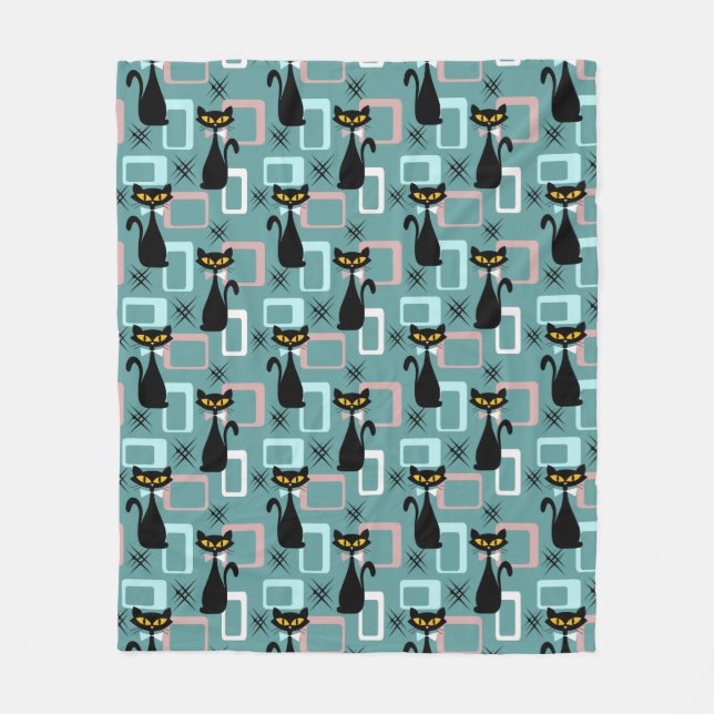 Couverture Polaire Motif de chat noir du milieu du siècle (Devant)