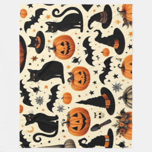 Couverture Polaire Motif de chat noir et de citrouille sur le thème d