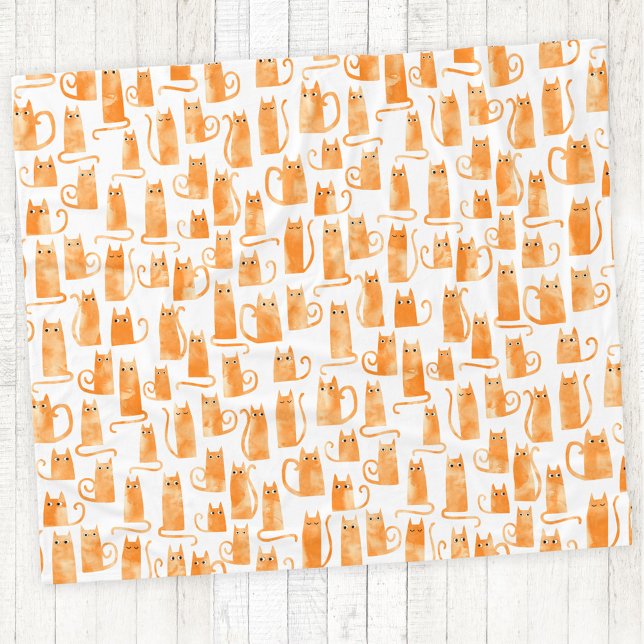 Couverture Polaire Motif de chat orange (Orange cat watercolor fun fleece blanket)