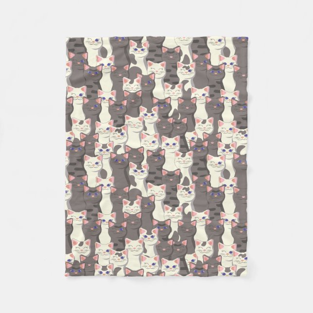 Couverture Polaire Motif de chats blancs et gris (Devant)