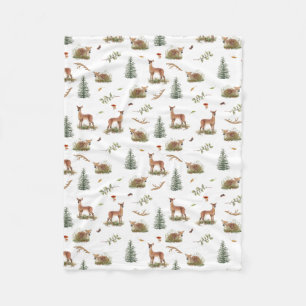 Couverture Polaire Motif de chevreuils de bois Bébé blanc