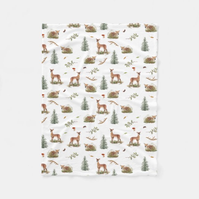 Couverture Polaire Motif de chevreuils de bois Bébé blanc (Devant)