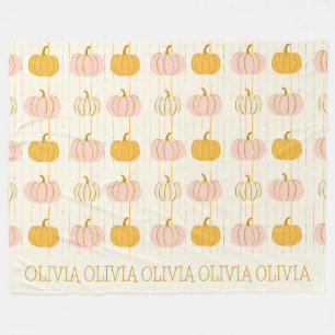 Couverture Polaire Motif de citrouille rose personnalisé rayures oran