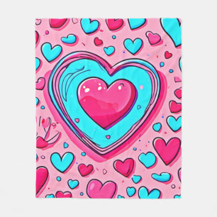 Couverture Polaire Motif de coeur bleu rose