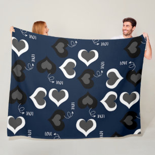 Couverture Polaire Motif de coeur d'amour bleu
