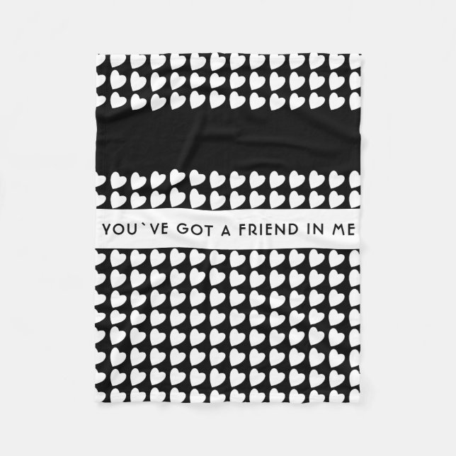 Couverture Polaire Motif de cœur noir et blanc Amitié (Devant)