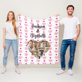 Couverture Polaire Motif de coeur rose mignon Personnalisez avec 6 ph