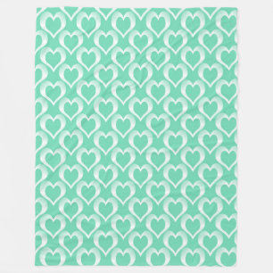 Couverture Polaire Motif de cœurs blancs aquamarine