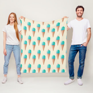 Couverture Polaire Motif de cône de glace bleu, jaune clair
