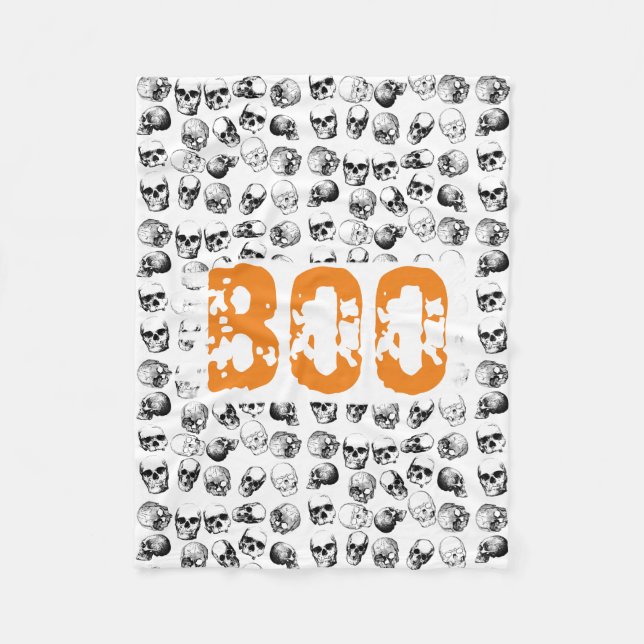 Couverture Polaire Motif de crâne Éffrayant Orange Boo Halloween (Devant)