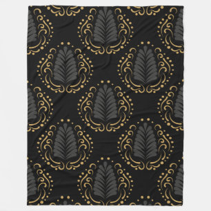 Couverture Polaire Motif de Damas Stylisé Black Gold & Grey