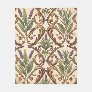 Couverture Polaire Motif de défilement or et lavande Romarin