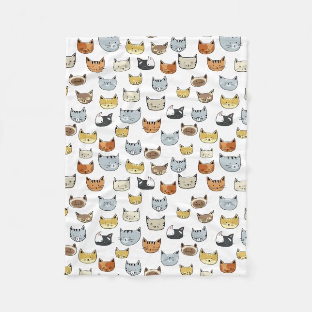 Couverture Polaire Motif de Doodle visage de chat (Devant)