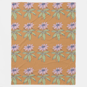 Couverture Polaire Motif de fleur rose arrière - plan orange