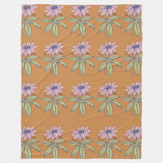 Couverture Polaire Motif de fleur rose arrière - plan orange (Devant)