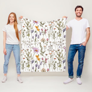 Couverture Polaire Motif de fleur sauvage à l'aquarelle rose violet