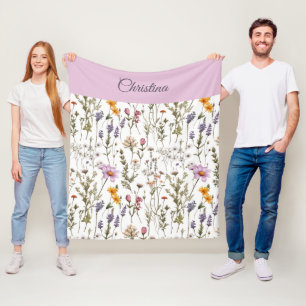 Couverture Polaire Motif de fleur sauvage rose violet élégant Nom per