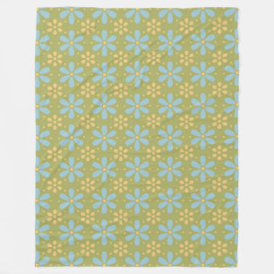 Couverture Polaire Motif de fleurs bleues et jaunes Abstraites rétros