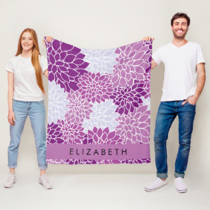 Couverture Polaire Motif De Fleurs, Dahlia Violet, Votre Nom