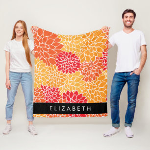 Couverture Polaire Motif De Fleurs, Orange Dahlia, Votre Nom