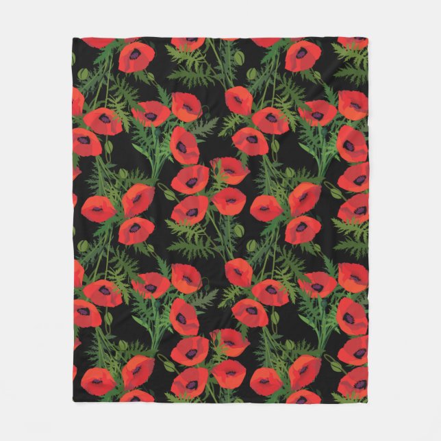 Couverture Polaire Motif de fleurs Red Poppy (Devant)
