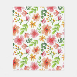Couverture Polaire Motif de fleurs roses à l'aquarelle