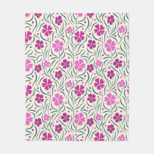 Couverture Polaire Motif de fleurs roses et feuilles verts