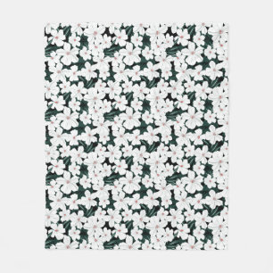 Couverture Polaire Motif de fleurs tropical blanc