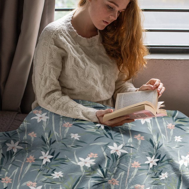 Couverture Polaire Motif de fleurs zen botaniques japonaises (Créateur téléchargé)